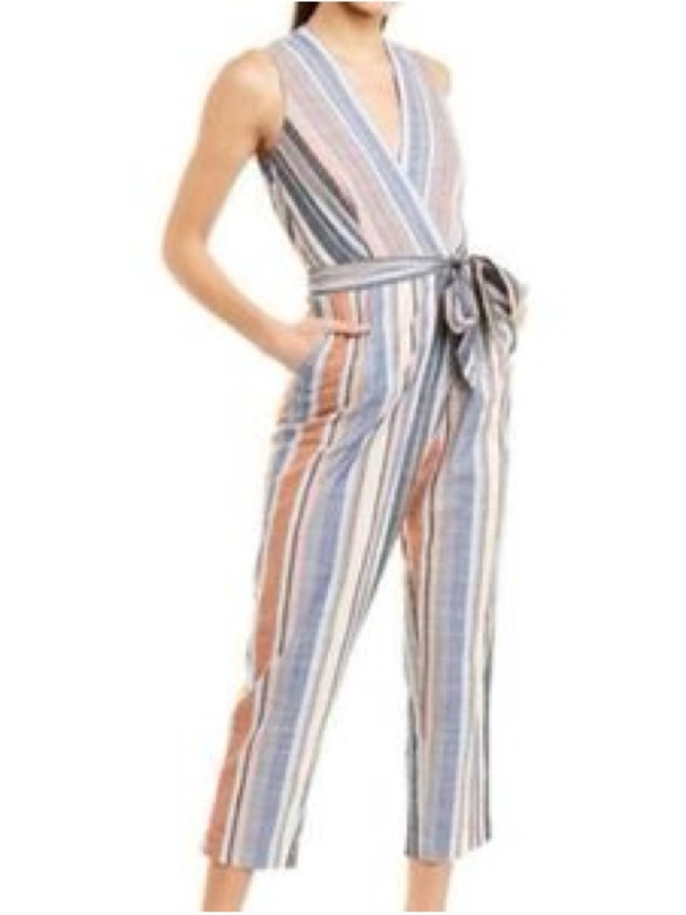 Indigo Rein Striped Sleeveless Tie-Waist Jumpsuit